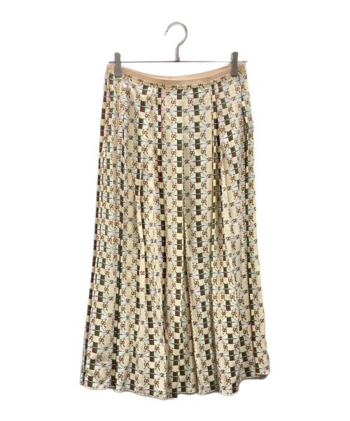 GUCCI（グッチ）GUCCI (グッチ) ウェブキスプリント シルクスカート ベージュ サイズ:40の古着・服飾アイテム
