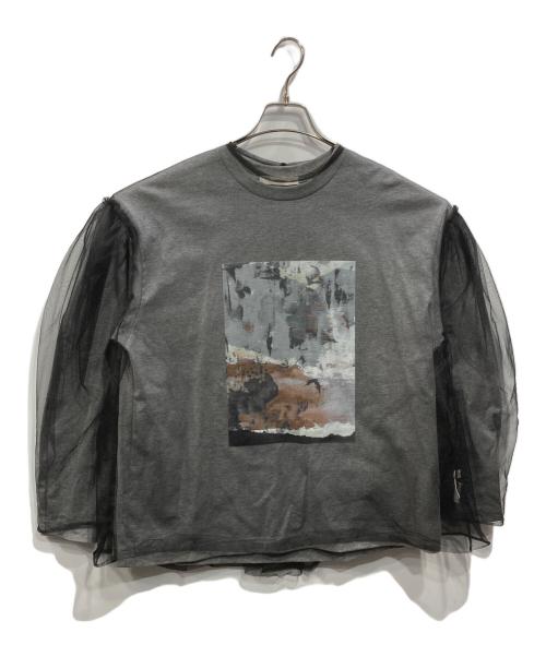 LOHEN（ローヘン）LOHEN (ローヘン) チュールレイヤードジオメトリープリントTシャツ グレー サイズ:Fの古着・服飾アイテム