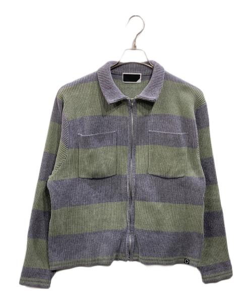 PHINGERIN（フィンガリン）PHINGERIN (フィンガリン) ストライプ コーデュロイ ニット ジャケット グレー×グリーン サイズ:Ｍの古着・服飾アイテム