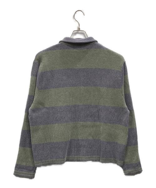 PHINGERIN（フィンガリン）PHINGERIN (フィンガリン) ストライプ コーデュロイ ニット ジャケット グレー×グリーン サイズ:Ｍの古着・服飾アイテム