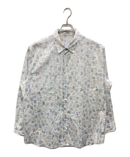 HERMES（エルメス）HERMES (エルメス) 袖セリエボタン総柄シャツ ホワイト×ブルー サイズ:17 1/2 (44)の古着・服飾アイテム