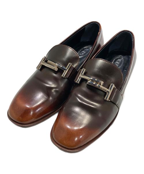 TOD'S（トッズ）TOD'S (トッズ) Double-T Brown Leather Slip-on Loafer ブラウン サイズ:24の古着・服飾アイテム