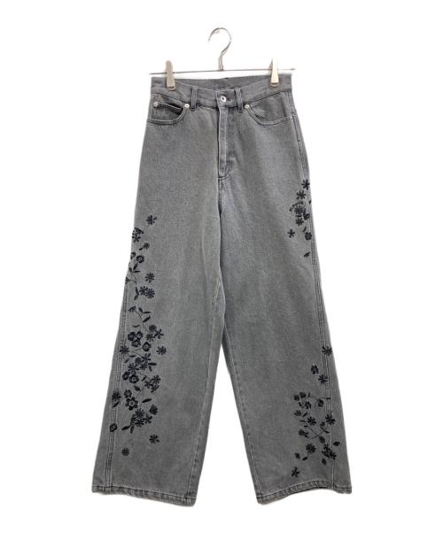 furfur（ファーファー）furfur (ファーファー) フラワー刺繍デニムパンツ グレー サイズ:1の古着・服飾アイテム