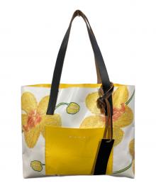 MARNI（マルニ）の古着「ORCHIDSプリント PVCショッピングバッグ」｜ホワイト×イエロー