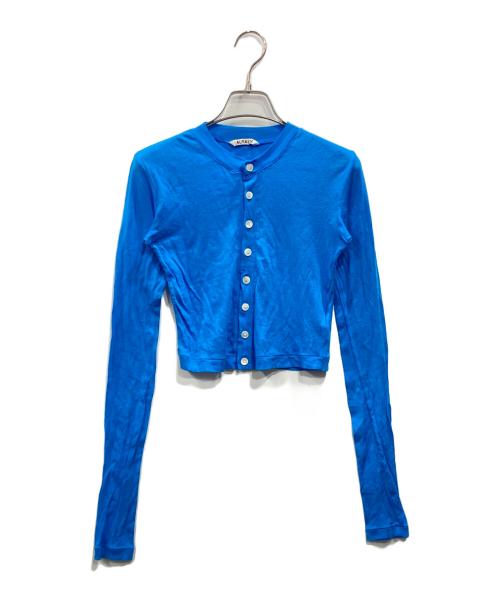 AURALEE（オーラリー）AURALEE (オーラリー) SUPER HIGH GAUGE SHEER RIB CARDIGAN ブルーの古着・服飾アイテム