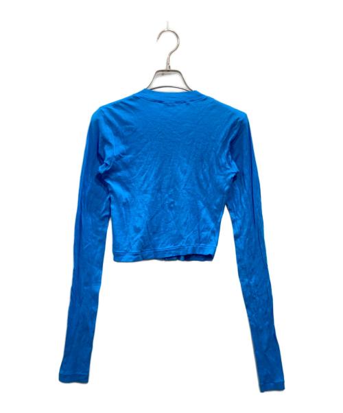 AURALEE（オーラリー）AURALEE (オーラリー) SUPER HIGH GAUGE SHEER RIB CARDIGAN ブルーの古着・服飾アイテム