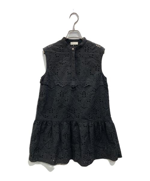 BALLSEY（ボールジィ）BALLSEY (ボールジィ) ダマスクスレースエンブロイダリー フリルチュニックブラウス ブラック サイズ:Sの古着・服飾アイテム