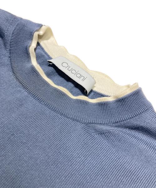 Cruciani（クルチアーニ）CRUCIANI (クルチアーニ) 27ゲージコットン クルーネックレイヤードニット ブルー サイズ:46の古着・服飾アイテム