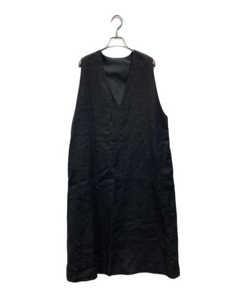 Cion（シオン）Cion (シオン) リネンVネックワンピース ブラック サイズ:Fの古着・服飾アイテム