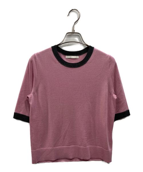 ANAYI（アナイ）ANAYI (アナイ) 配色ウールクルーネック プルオーバー パープル サイズ:38の古着・服飾アイテム