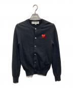 PLAY COMME des GARCONSプレイコムデギャルソン）の古着「Round Neck Cardigan With Red Emblem Black」｜レッド