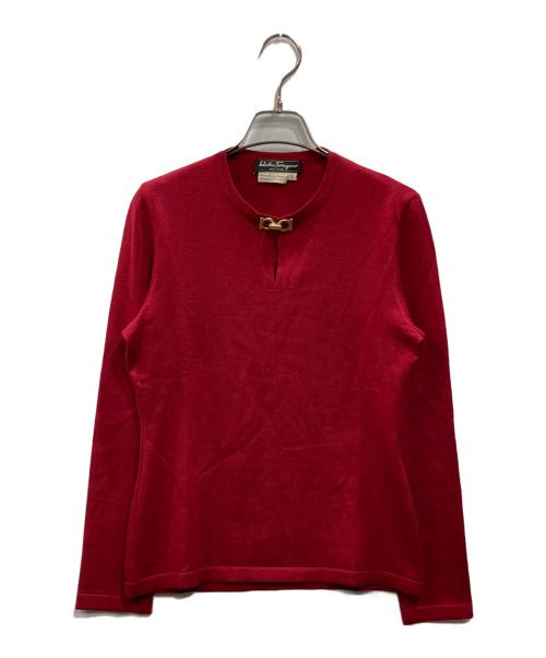 Salvatore Ferragamo（サルヴァトーレ フェラガモ）Salvatore Ferragamo (サルヴァトーレ フェラガモ) ガンチーニウールニット レッド サイズ:Sの古着・服飾アイテム