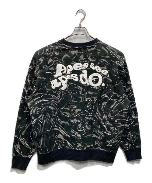 A BATHING APE（ア ベイシング エイプ）A BATHING APE (ア ベイシング エイプ) MARBLING CAMO LOGO RELAXED FIT CREWNECK ブラック サイズ:Lの古着・服飾アイテム