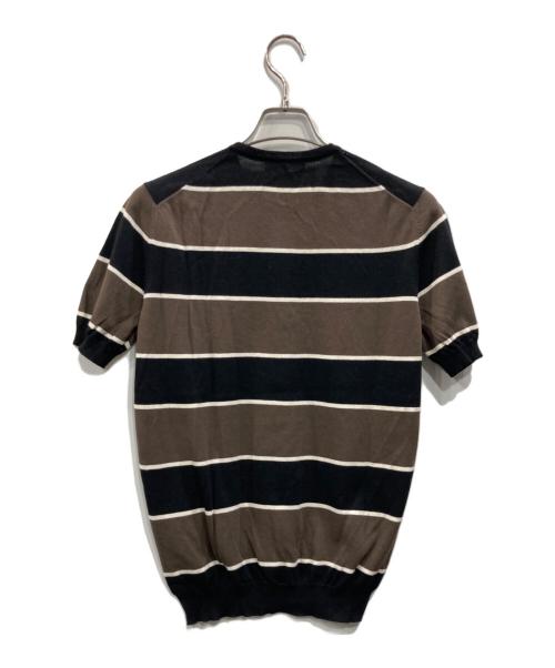 GRAN SASSO（グランサッソ）GRAN SASSO (グランサッソ) コットンボーダー半袖ニット ブラック×ブラウン サイズ:48の古着・服飾アイテム