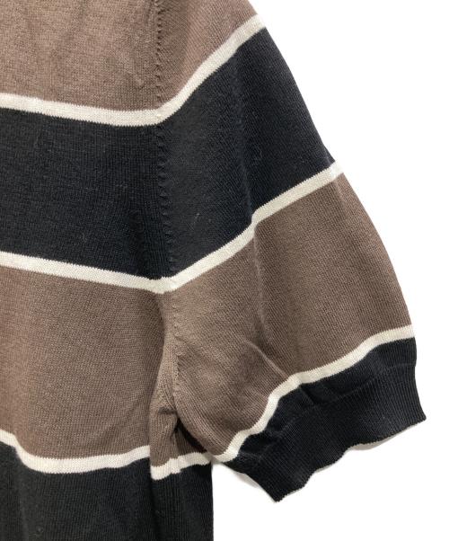 GRAN SASSO（グランサッソ）GRAN SASSO (グランサッソ) コットンボーダー半袖ニット ブラック×ブラウン サイズ:48の古着・服飾アイテム