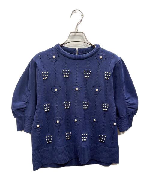 MUVEIL（ミュベール）MUVEIL (ミュベール) シェルパールニットプルオーバー ネイビー サイズ:Sの古着・服飾アイテム
