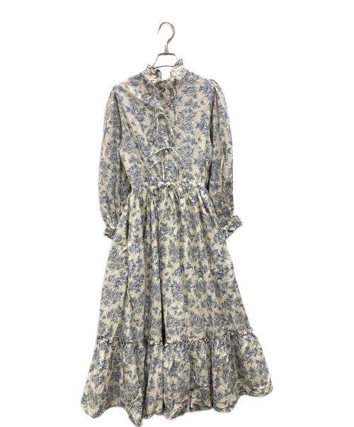 SEVEN TEN by MIHO KAWAHITO（セブン テン バイ ミホ カワヒト）SEVEN TEN by MIHO KAWAHITO (セブン テン バイ ミホ カワヒト) ヴィクトリアンプリントドレス アイボリー×ブルー サイズ:Sの古着・服飾アイテム