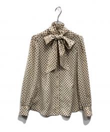 Loulou Willoughby（ルルウィルビー）の古着「デシンドットフリルボウタイブラウス」｜ベージュ