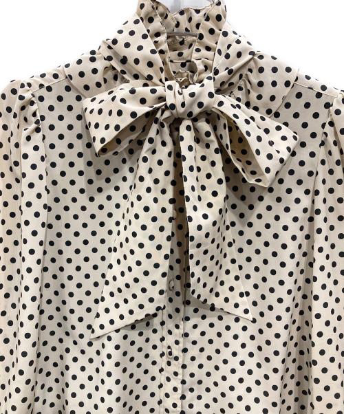 Loulou Willoughby（ルルウィルビー）Loulou Willoughby (ルルウィルビー) デシンドットフリルボウタイブラウス ベージュ サイズ:Mの古着・服飾アイテム