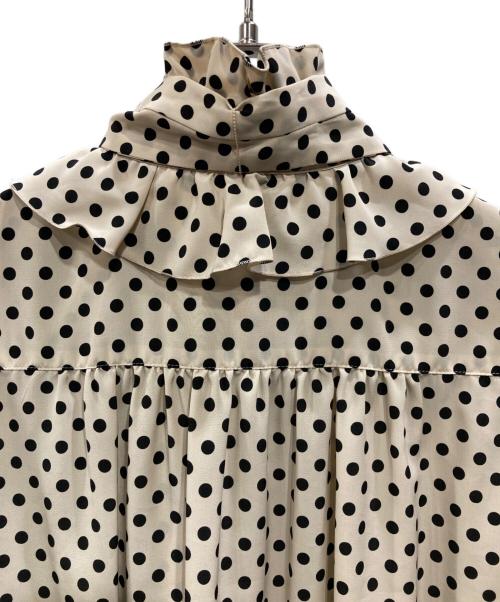 Loulou Willoughby（ルルウィルビー）Loulou Willoughby (ルルウィルビー) デシンドットフリルボウタイブラウス ベージュ サイズ:Mの古着・服飾アイテム