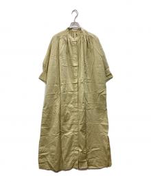DES PRES（デ プレ）の古着「コットンシルクタイプライター バンドカラーシャツワンピース」｜カーキ
