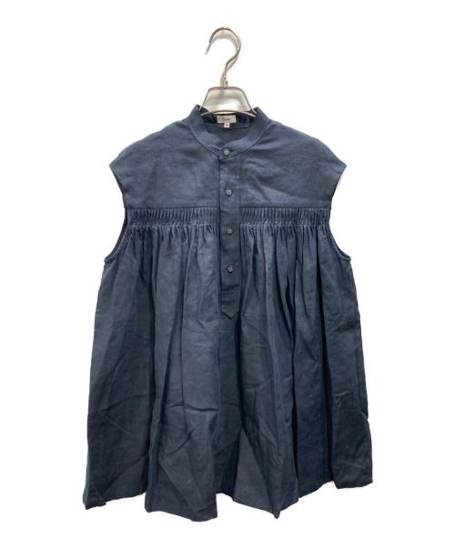 SCYE（サイ）SCYE (サイ) リネン ピンタック スリーブレス バンドカラーシャツ ネイビー サイズ:38の古着・服飾アイテム