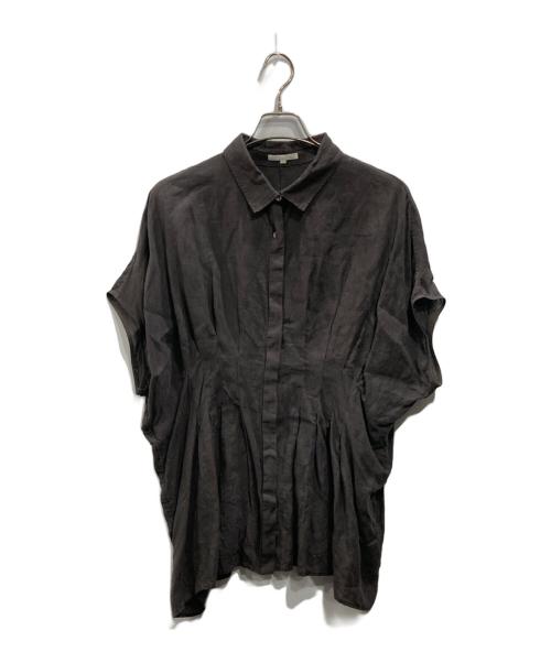 23区（ニジュウサンク）23区 (ニジュウサンク) 洗えるLIBECOリネン タック デザイン シャツ グレー サイズ:48の古着・服飾アイテム