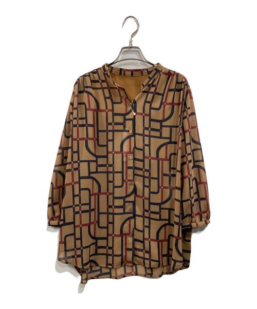 自由区（ジユウク）自由区 (ジユウク) ジオメトリックレトロプリント ブラウス ブラウン サイズ:46 未使用品の古着・服飾アイテム