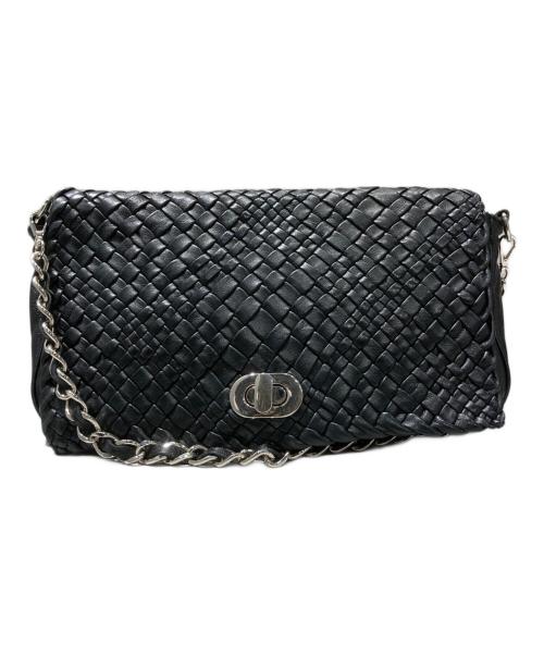 FALORNI（ファロルニ）FALORNI (ファロルニ) 編み込みレザーショルダーバッグ ブラックの古着・服飾アイテム