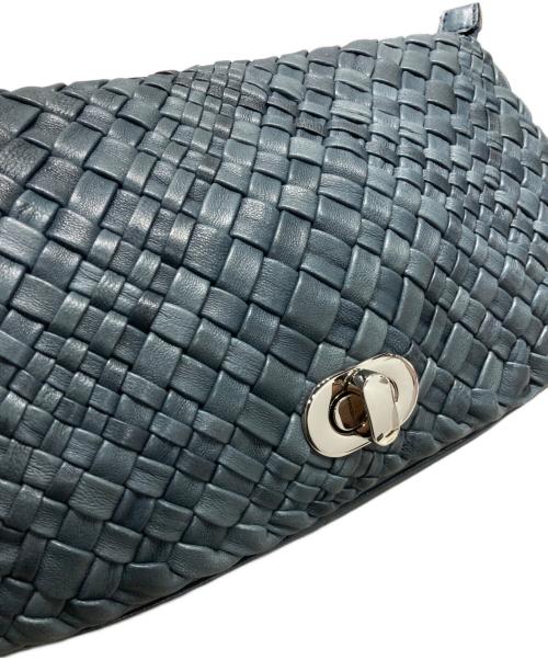 FALORNI（ファロルニ）FALORNI (ファロルニ) 編み込みレザーショルダーバッグ ブルーの古着・服飾アイテム