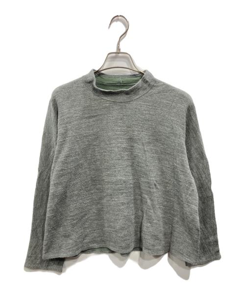 babaghuri（ババグーリ）babaghuri (ババグーリ) コットンウール モックネックプルオーバー グレー×グリーン サイズ:Mの古着・服飾アイテム