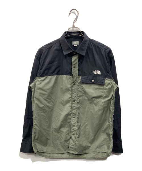 THE NORTH FACE（ザ ノース フェイス）THE NORTH FACE (ザ ノース フェイス) L/S Nuptse Shirt ブラック×カーキ サイズ:Mの古着・服飾アイテム