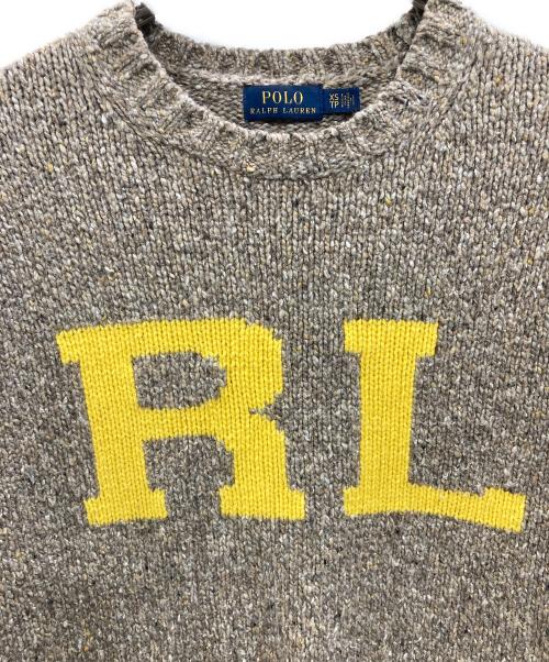 POLO RALPH LAUREN（ポロ・ラルフローレン）POLO RALPH LAUREN (ポロ・ラルフローレン) RLレタードロゴクルーニット ブラウン サイズ:XSの古着・服飾アイテム