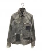 AKMエーケーエム）の古着「STRETCH DENIM 7oz PATCHWORK WESTERN（ストレッチデニム7オンスパッチワークウエスタン）」｜ブラック