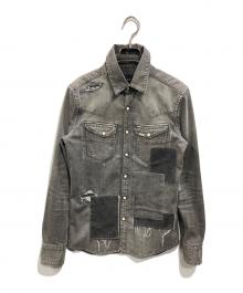 AKM（エーケーエム）の古着「STRETCH DENIM 7oz PATCHWORK WESTERN（ストレッチデニム7オンスパッチワークウエスタン）」｜ブラック