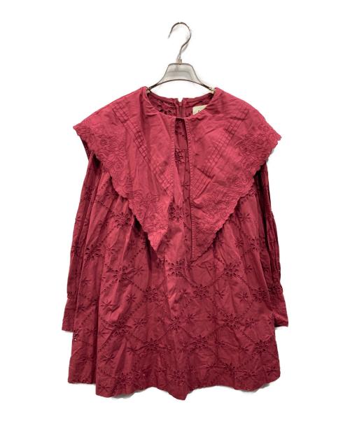 DAMSON MADDER.（ダムソンマーダー）DAMSON MADDER. (ダムソンマーダー) ビッグカラー カットワークブラウス レッド サイズ:8の古着・服飾アイテム