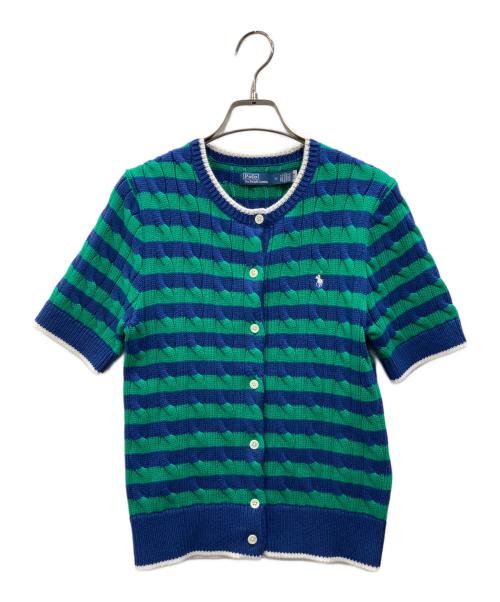 POLO RALPH LAUREN（ポロ・ラルフローレン）POLO RALPH LAUREN (ポロ・ラルフローレン) 半袖ニットカーディガン グリーン×ブルー サイズ:Mの古着・服飾アイテム