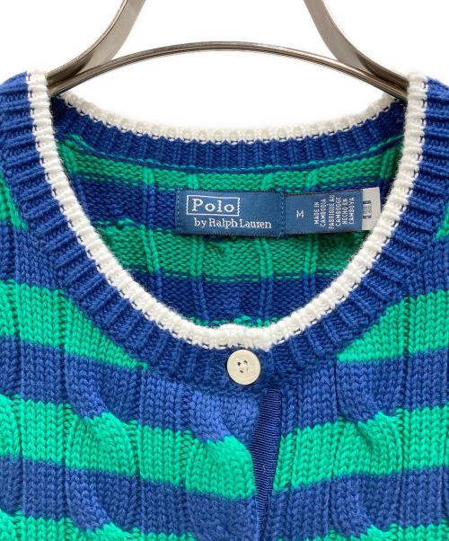 POLO RALPH LAUREN（ポロ・ラルフローレン）POLO RALPH LAUREN (ポロ・ラルフローレン) 半袖ニットカーディガン グリーン×ブルー サイズ:Mの古着・服飾アイテム