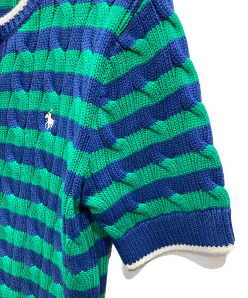 POLO RALPH LAUREN（ポロ・ラルフローレン）POLO RALPH LAUREN (ポロ・ラルフローレン) 半袖ニットカーディガン グリーン×ブルー サイズ:Mの古着・服飾アイテム