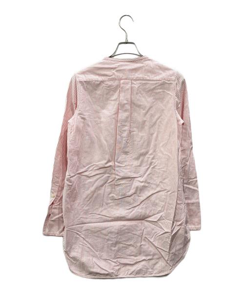 MADISON BLUE（マディソンブルー）MADISON BLUE (マディソンブルー) NO COLLAR LONG SH OX STRIPE(ノーカラー ロング シャツ オックス ストライプ) ピンク サイズ:02(M)の古着・服飾アイテム
