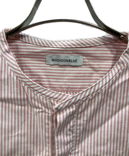 MADISON BLUE（マディソンブルー）MADISON BLUE (マディソンブルー) NO COLLAR LONG SH OX STRIPE(ノーカラー ロング シャツ オックス ストライプ) ピンク サイズ:02(M)の古着・服飾アイテム