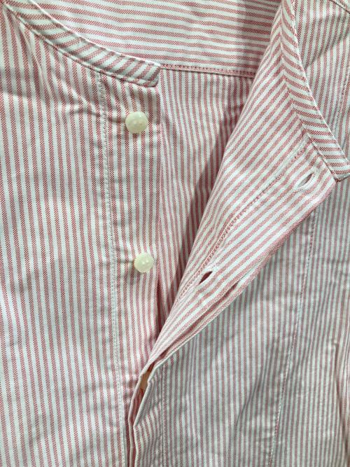 MADISON BLUE（マディソンブルー）MADISON BLUE (マディソンブルー) NO COLLAR LONG SH OX STRIPE(ノーカラー ロング シャツ オックス ストライプ) ピンク サイズ:02(M)の古着・服飾アイテム
