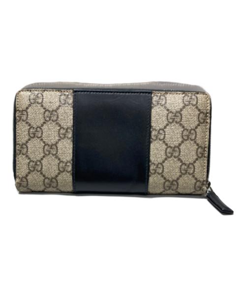 GUCCI（グッチ）GUCCI (グッチ) GGスプリーム ロゴ ラウンドファスナー 長財布 ベージュの古着・服飾アイテム