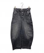 90909090）の古着「King Logo Slub Denim Buggy Pants（キングロゴスラブデニムバギーパンツ）」｜ブラック