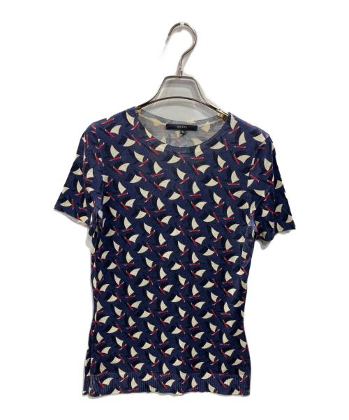 GUCCI（グッチ）GUCCI (グッチ) シルクカシミヤ半袖ニット ネイビー サイズ:SIZE Sの古着・服飾アイテム