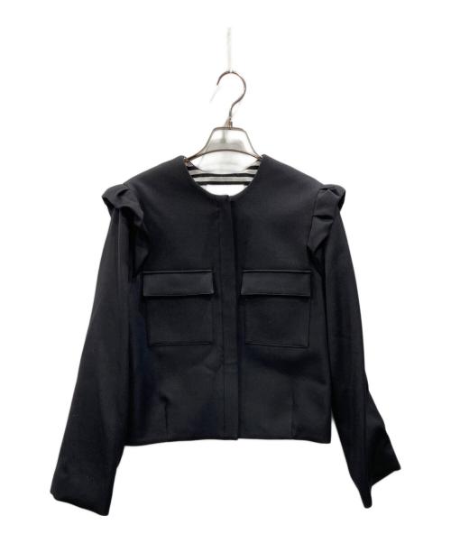 BORDERS at BALCONY（ボーダーズアットバルコニー）BORDERS AT BALCONY (ボーダーズアットバルコニー) SHOULDER FRILL BLOUSON ブラック サイズ:38の古着・服飾アイテム