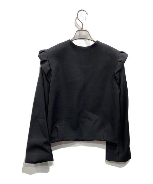 BORDERS at BALCONY（ボーダーズアットバルコニー）BORDERS AT BALCONY (ボーダーズアットバルコニー) SHOULDER FRILL BLOUSON ブラック サイズ:38の古着・服飾アイテム