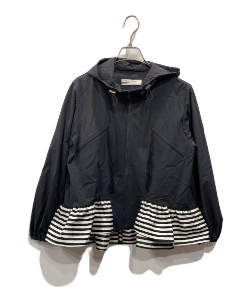 BORDERS at BALCONY（ボーダーズアットバルコニー）BORDERS AT BALCONY (ボーダーズアットバルコニー) RUFFLED HOODIE JACKET ブラック サイズ:36の古着・服飾アイテム