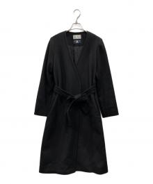 M-PREMIER COUTURE（エムプルミエクチュール）の古着「COLOMBOノーカラーベルテッドコート」｜ブラック