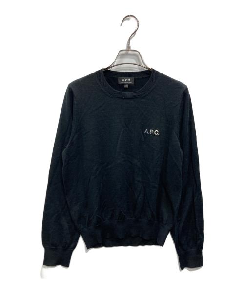 A.P.C.（アーペーセー）A.P.C. (アーペーセー) ロゴ刺繍クルーネックニット ブラック サイズ:Sの古着・服飾アイテム
